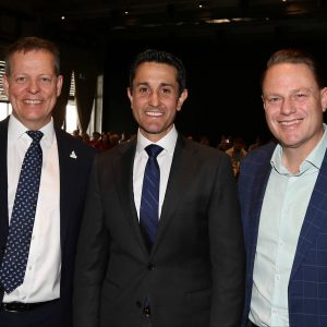 Council of Mayors (SEQ) CEO Scott Smith, Premier David Crisafulli and Lord Mayor Adrian Schrinner.